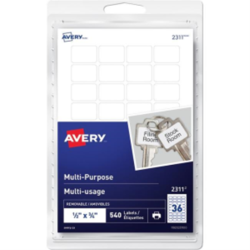 Avery? Multi-Purpose Removable Labels for Laser and Inkjet Printers, ?" x ?"  Removable Matte White Paper / White / Removable