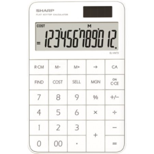 SHARP EL-VM73WH 12-Digit Flat Keytop Desktop Calculator with Cost/Sell/Margin Functions