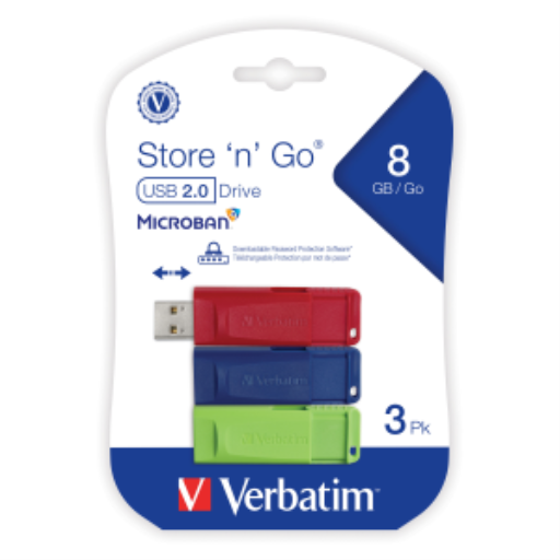 Verbatim 8GB SnG USB 3PK Color Retract
