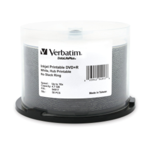 Verbatim DVD+R 4.7GB 16X Data L+ IJ HUB 50PK SP