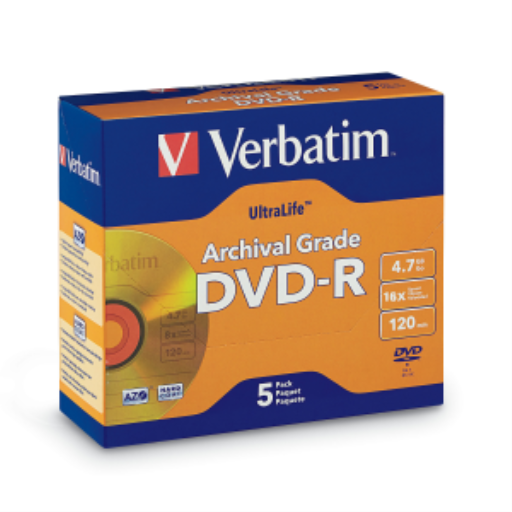Verbatim DVD-R 4.7G 8X VRB UL GLD HC 5PJC BX OPP