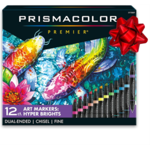 Prismacolor Premier Dual-Ended Art Markers, Chisel Tip and Fine Tip, Hyper Bright Colors, Adult Coloring, 12 Count