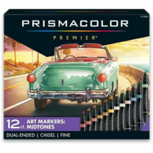 Prismacolor Premier Dual-Ended Art Marker Sets, Mid Tones, Fine and Chisel Tip, 12 Count