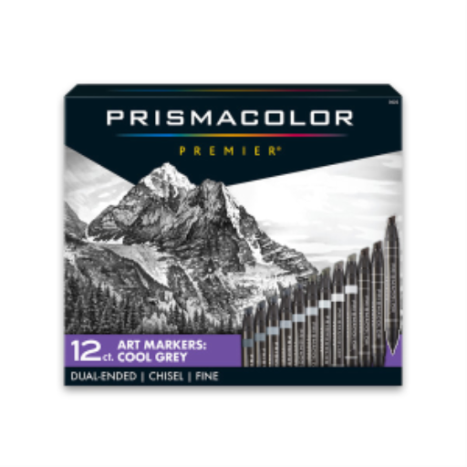 Prismacolor Premier Dual-Ended Art Markers, Chisel Tip and Fine Tip, Cool Grey Colours, 12 Count