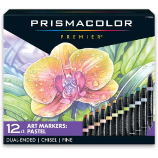 Prismacolor Premier Dual-Ended Art Markers, Chisel and Fine Tips, Pastel Colors, 12 Count Set, Ideal for Adult Coloring Books