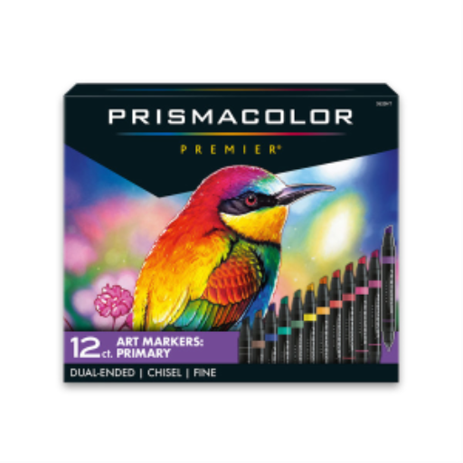 Prismacolor Premier Dual-Ended Art Markers, Chisel Tip and Fine Tip, Primary Colours, 12 Count