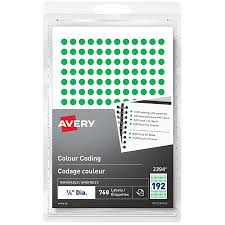 2394 Avery? Removable Colour Coding Labels Handwrite, ?"  Green / Removable