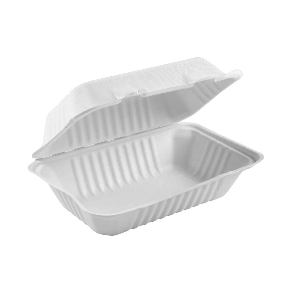 Compostable Hinged Containers - 9" X 9" X 3.25" / White (pack of 50)