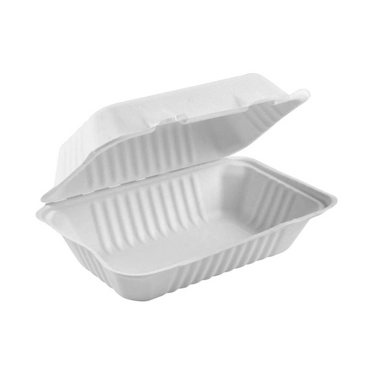 Compostable Hinged Containers - 9" X 9" X 3.25" / White (pack of 50)